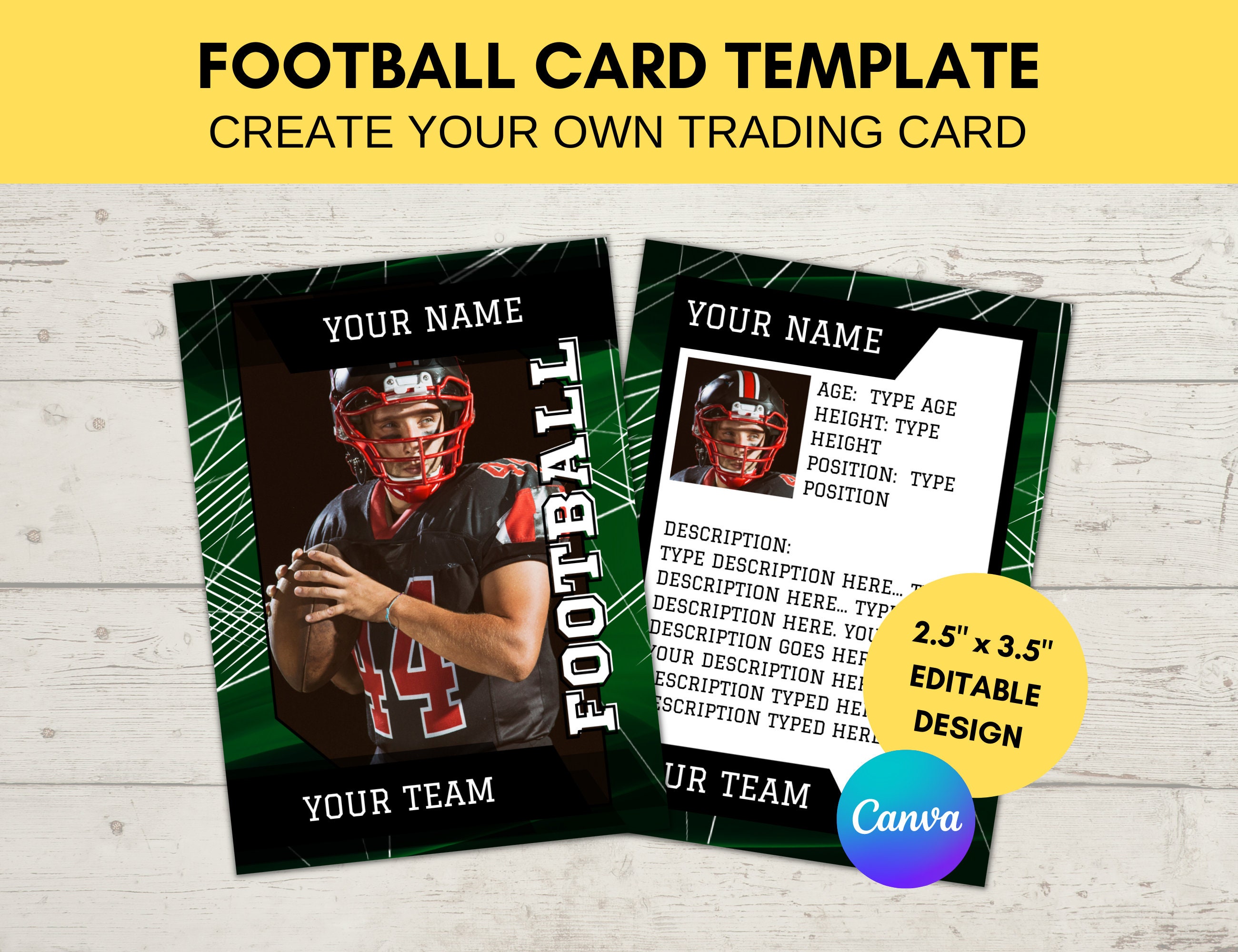 Editable Sports Card Template Custom Football Trading Card Printable ...