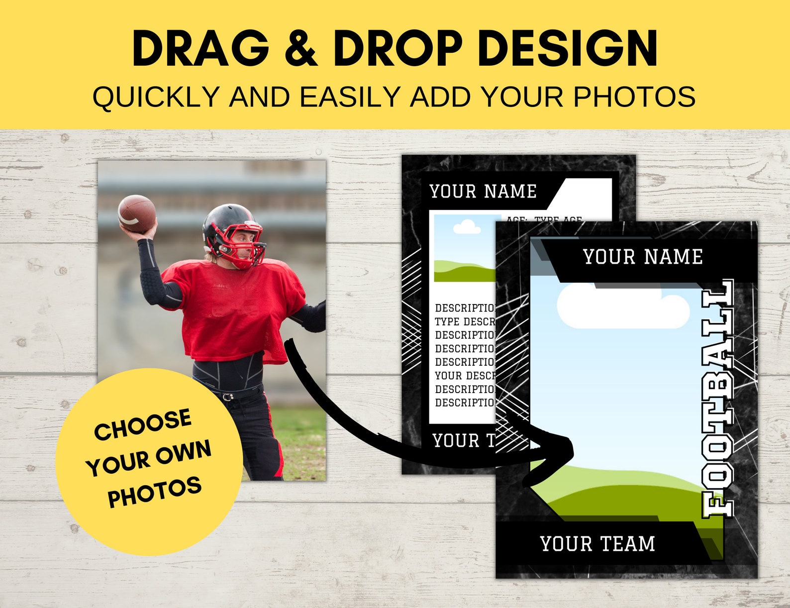 Editable Sports Card Template Custom Football Trading Card Etsy