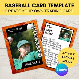 Bewerkbare sportkaart sjabloon | Aangepaste honkbal-ruilkaart om af te drukken | Maak je eigen verzamelkaart | Bewerkbare Canva digitale sjabloon, B15