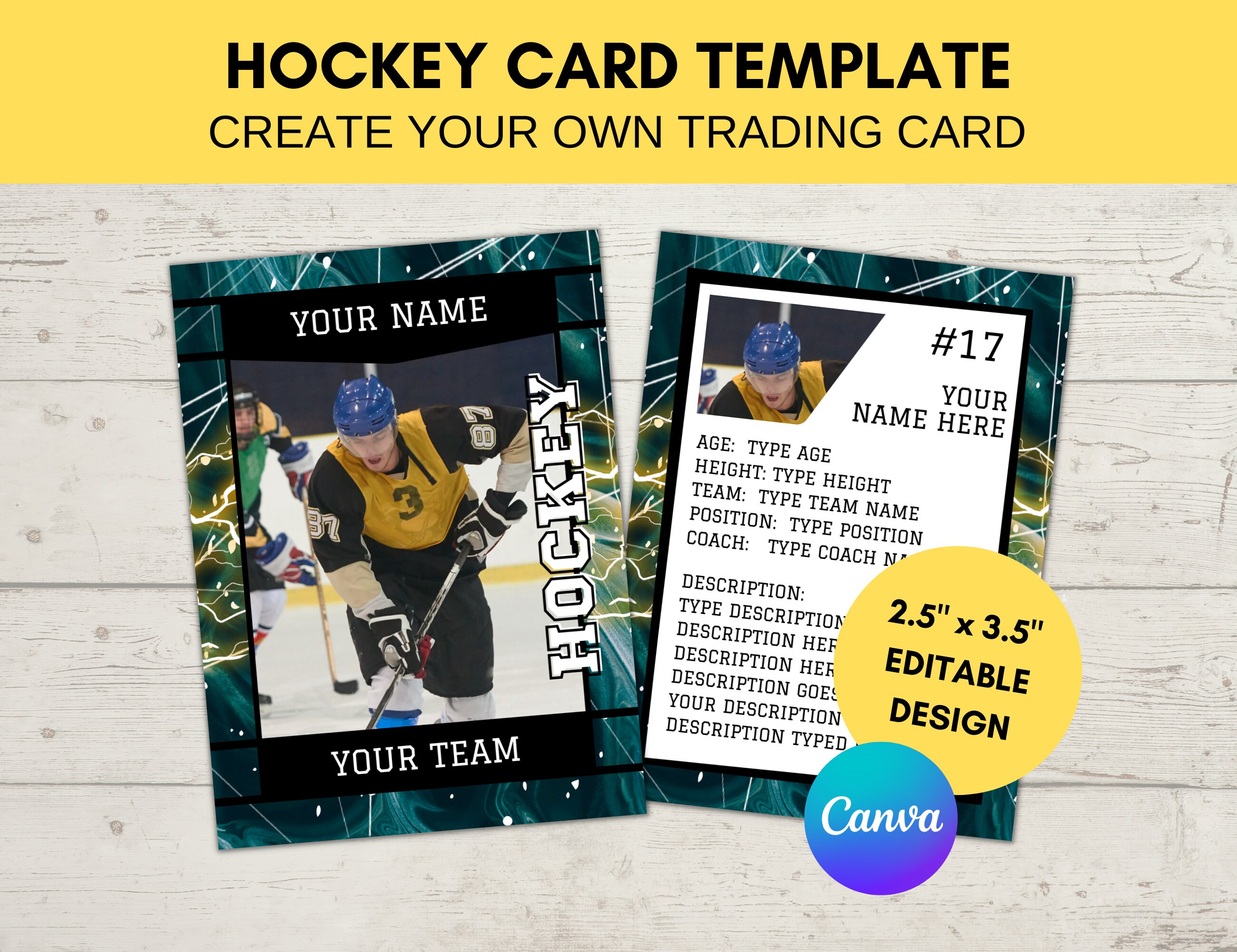 Editable Sports Card Template | Custom Hockey Trading Card Printable ...
