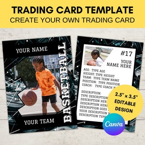 Plantilla de tarjeta deportiva editable | Tarjeta coleccionable de baloncesto personalizada imprimible | Crea tu propia tarjeta coleccionable | Plantilla digital editable de Canva K21