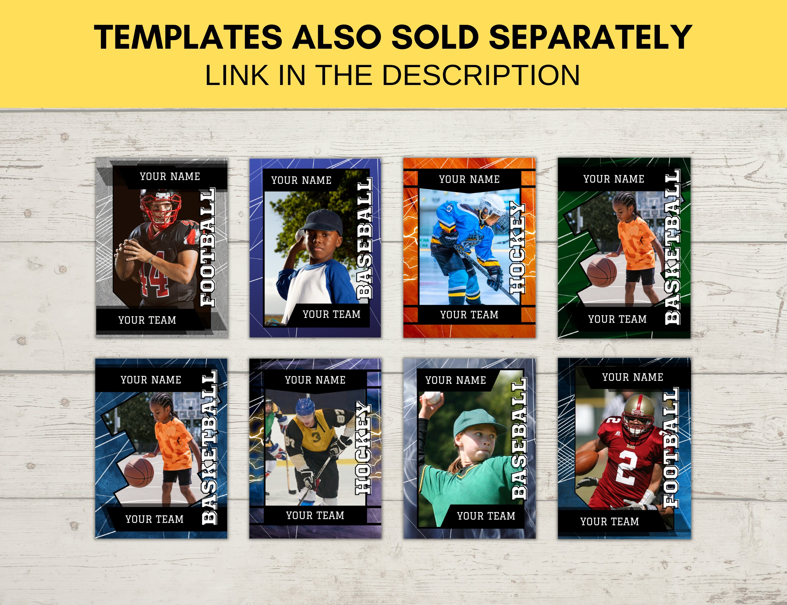 Set of 3 Sport Card Templates Custom Trading Card Printable Create Your