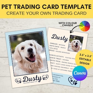 Editable Therapy Pet Trading Card Template | Custom Trading Card Printable | Create Your Own Trading Card | Editable Canva Digital Template