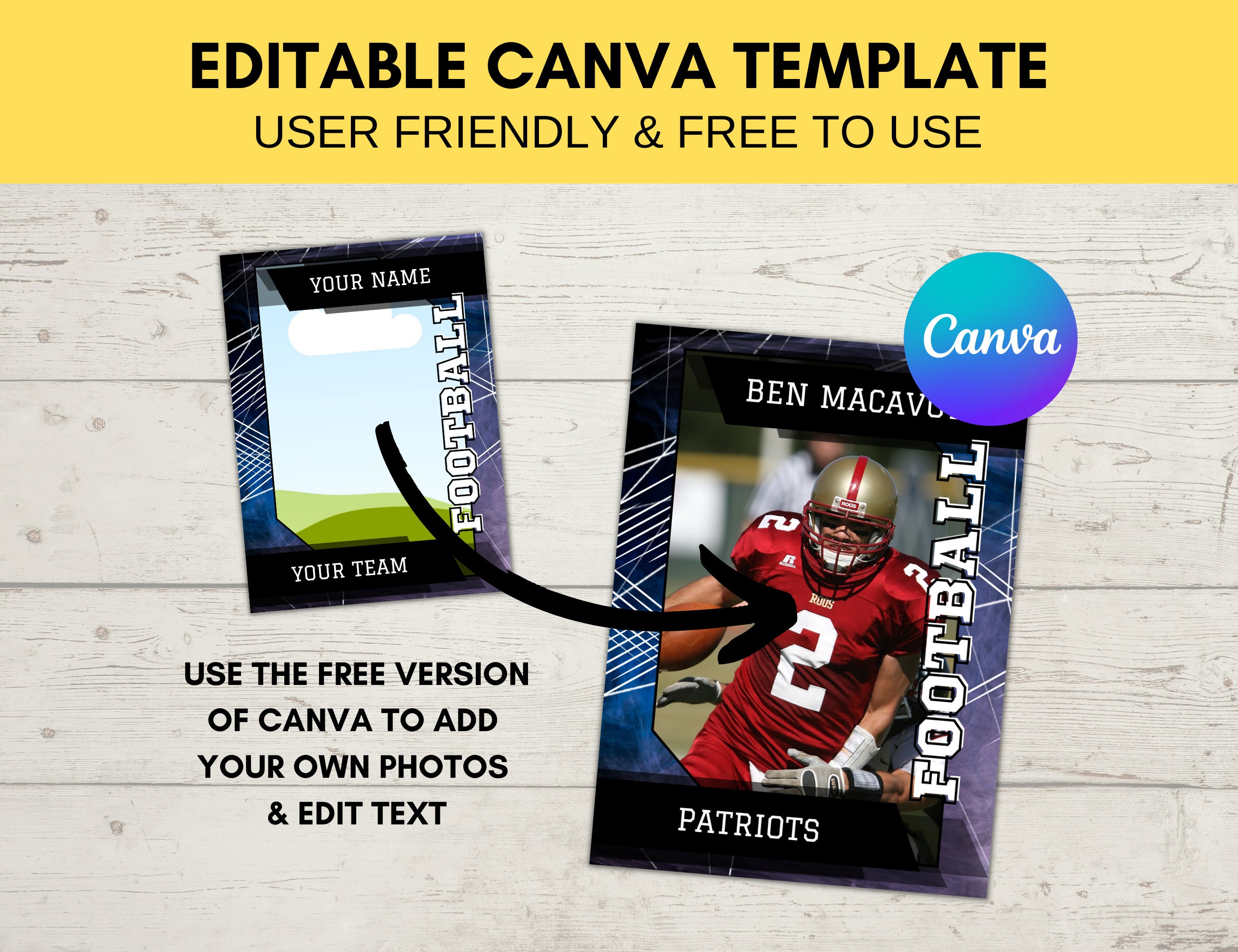 Editable Sports Card Template | Custom Football Trading Card Printable ...