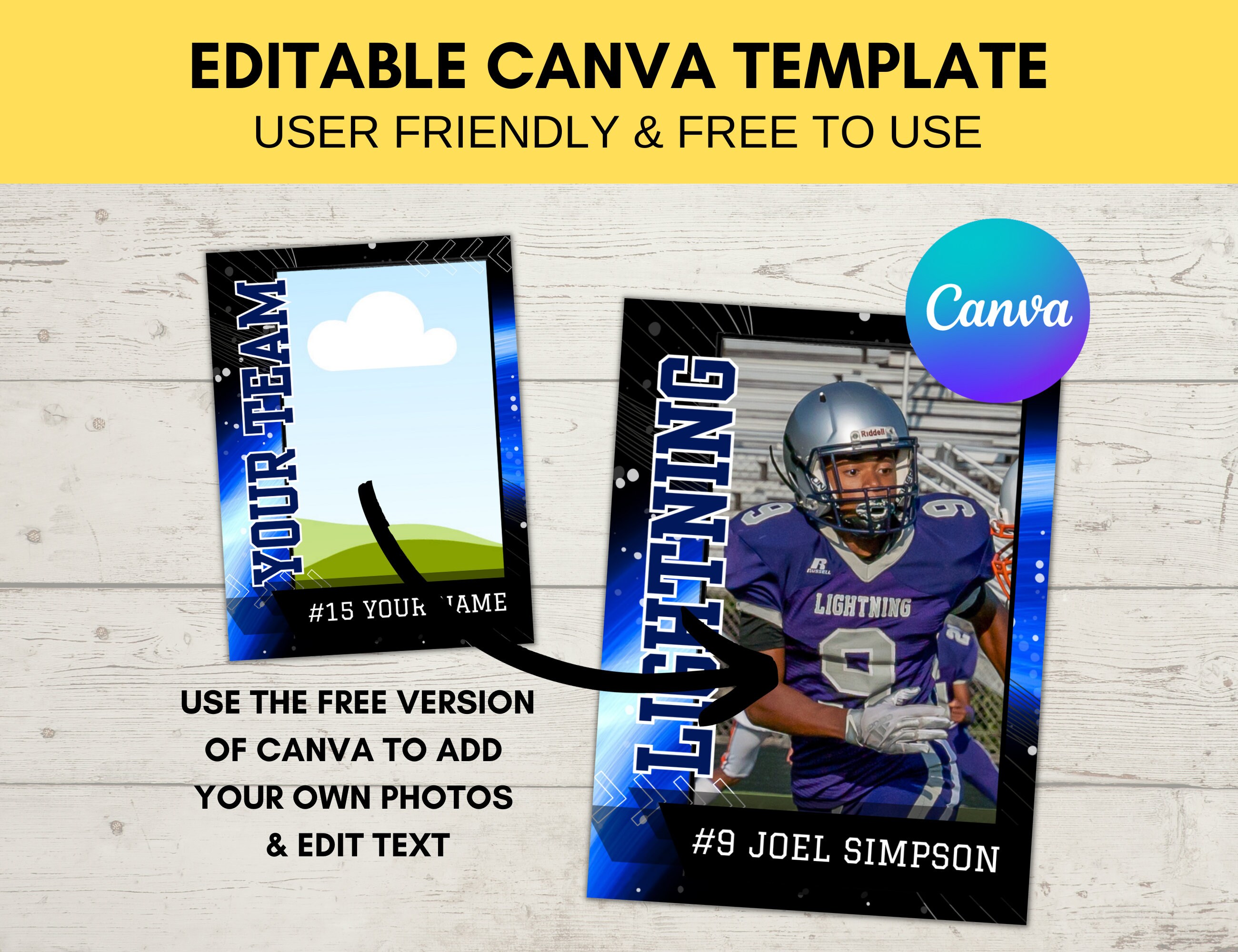 Editable Sports Card Template | Custom Football Trading Card Printable ...