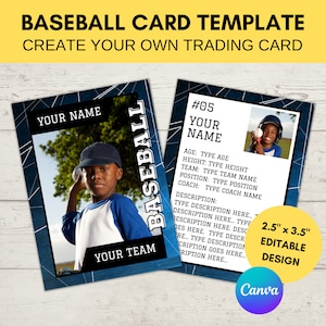 Editable Sports Card Template | Custom Baseball Trading Card Printable | Create Your Own Trading Card | Editable Canva Digital Template, B8