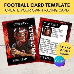 Editable Sports Card Template | Custom Football Trading Card Printable | Create Your Own Trading Card | Editable Canva Digital Template, F4