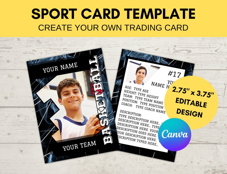 Editable Sport Card Template Custom Basketball Trading Card Etsy
