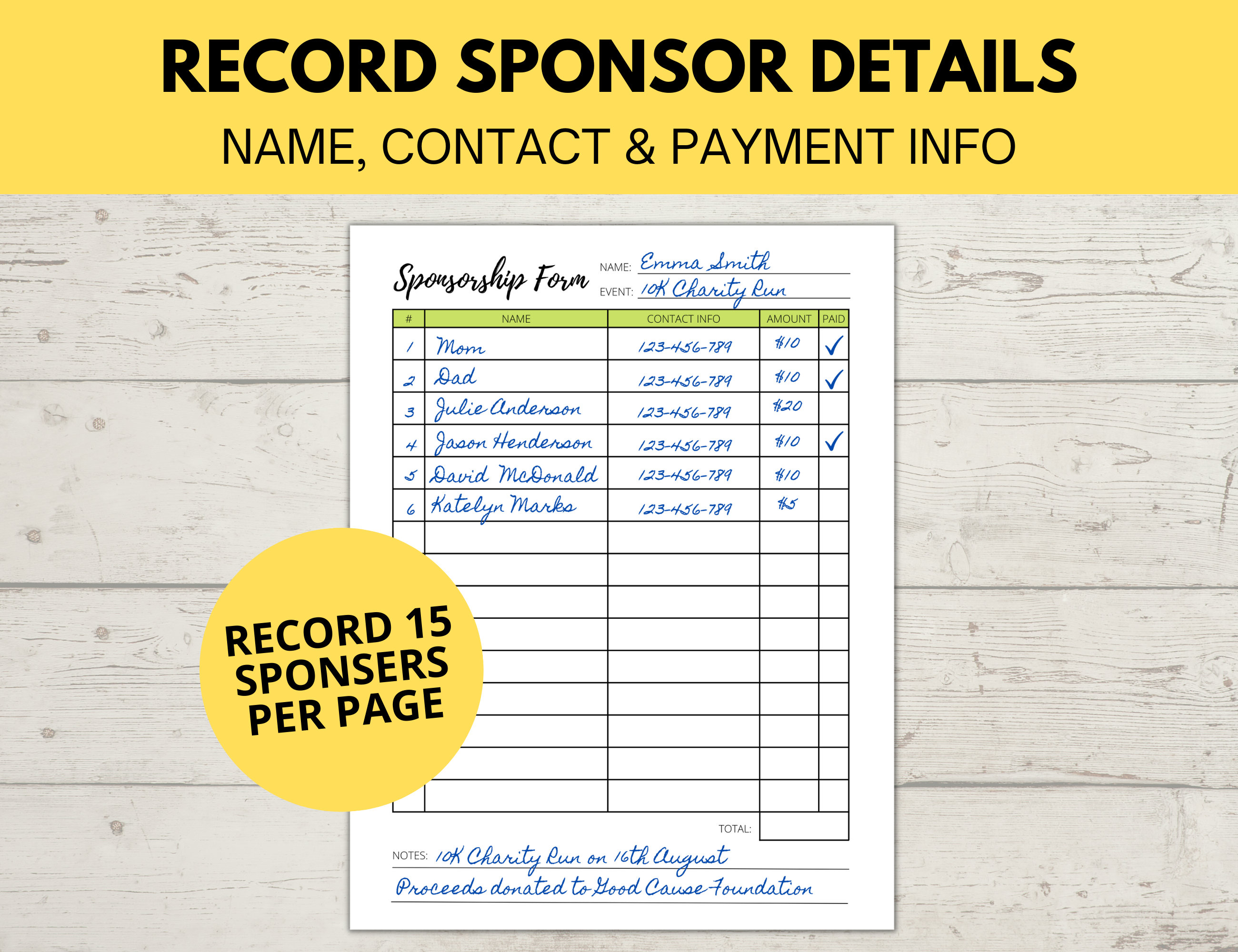 sponsorship form | printable fundraiser form | charity fundraiser