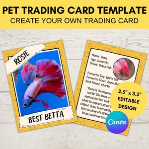 Editable Pet Trading Card Template | Custom Trading Card Printable | Create Your Own Trading Card | Editable Canva Digital Template