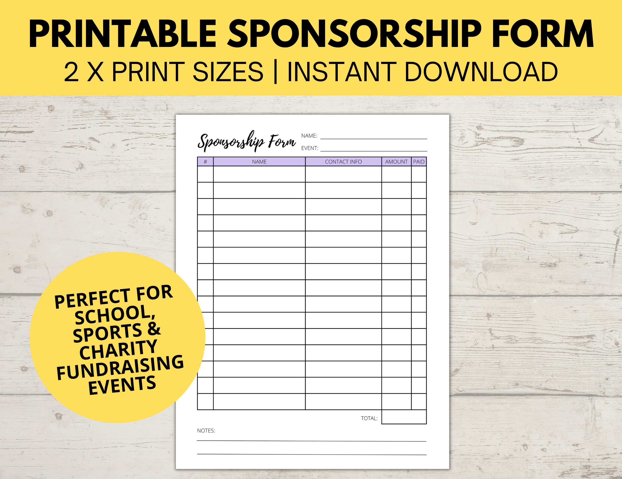 Sponsorship Form Printable Fundraiser Form Charity - Etsy UK