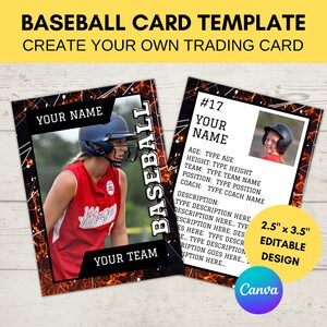 Editable Sports Card Template | Custom Baseball Trading Card Printable | Create Your Own Trading Card | Editable Canva Digital Template, B31