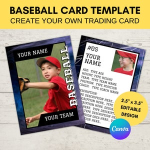 Bewerkbare sportkaart sjabloon | Aangepaste honkbal-ruilkaart om af te drukken | Maak je eigen verzamelkaart | Bewerkbare Canva digitale sjabloon, B9
