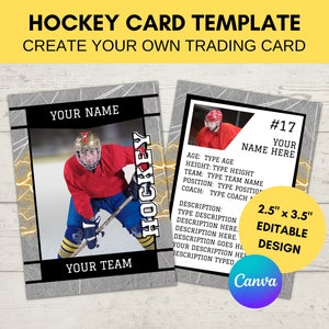 Bewerkbare sportkaart sjabloon | Gepersonaliseerde hockey-ruilkaart om af te drukken | Maak je eigen ruilkaart | Bewerkbare Canva digitale sjabloon, H14