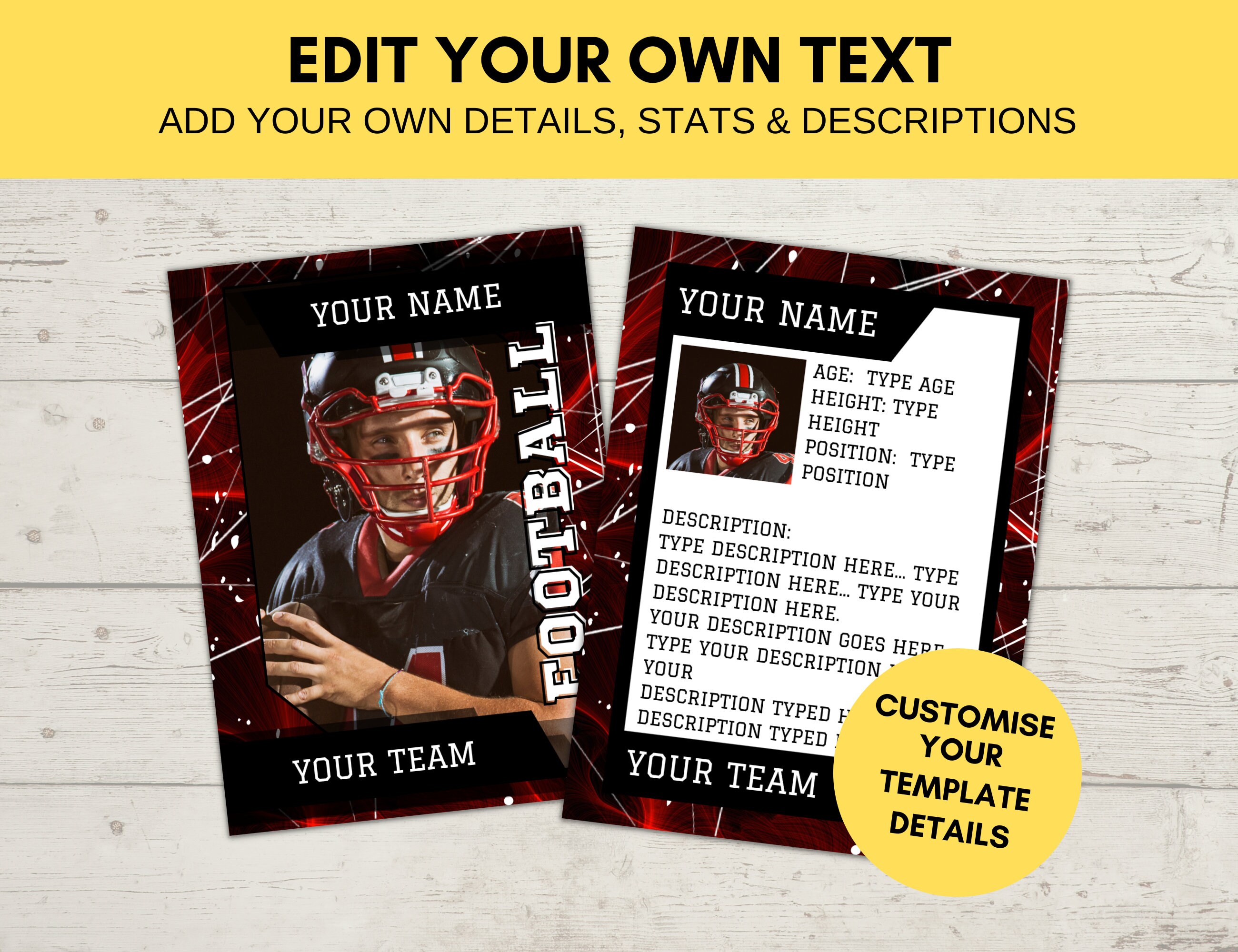 Editable Sports Card Template | Custom Football Trading Card Printable ...