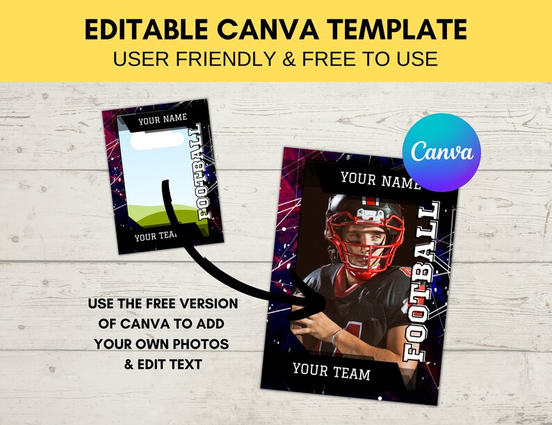 Editable Sports Card Template | Custom Football Trading Card Printable ...