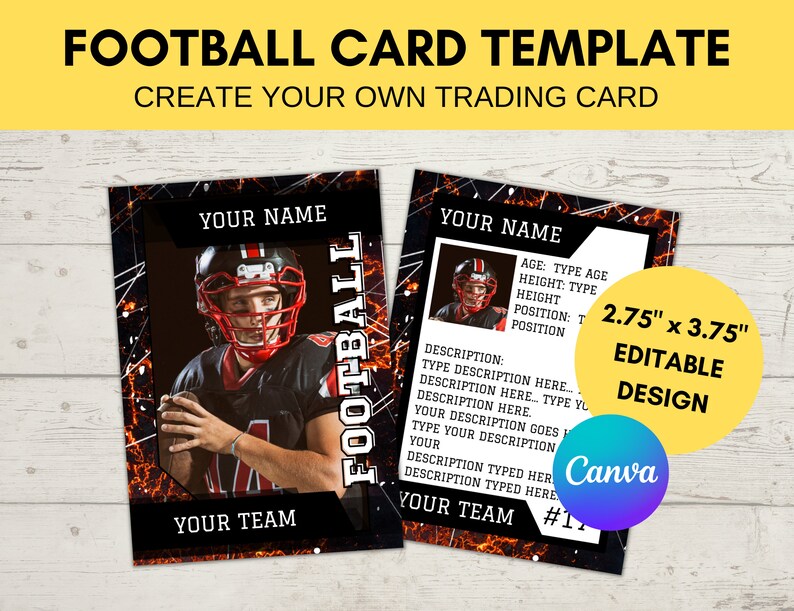 Editable Sports Card Template Custom Football Trading Card Etsy