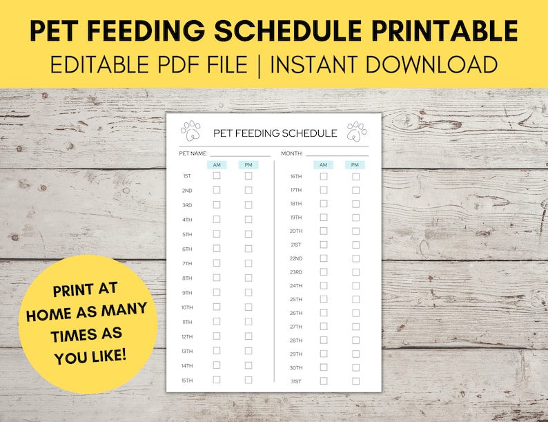 Editable Pet Feeding Schedule Printable Monthly Pet Feeding Etsy
