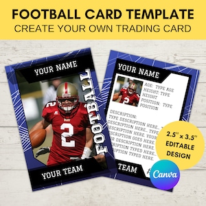 Editable Sports Card Template | Custom Football Trading Card Printable | Create Your Own Trading Card | Editable Canva Digital Template, F7