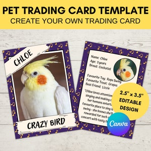 Editable Pet Trading Card Template | Custom Trading Card Printable | Create Your Own Trading Card | Editable Canva Digital Template