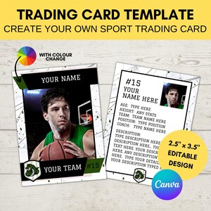 Modèle de carte de sport modifiable | Carte à collectionner de basket-ball personnalisée imprimable | Créez votre propre carte à collectionner | Modèle numérique Canva modifiable N4