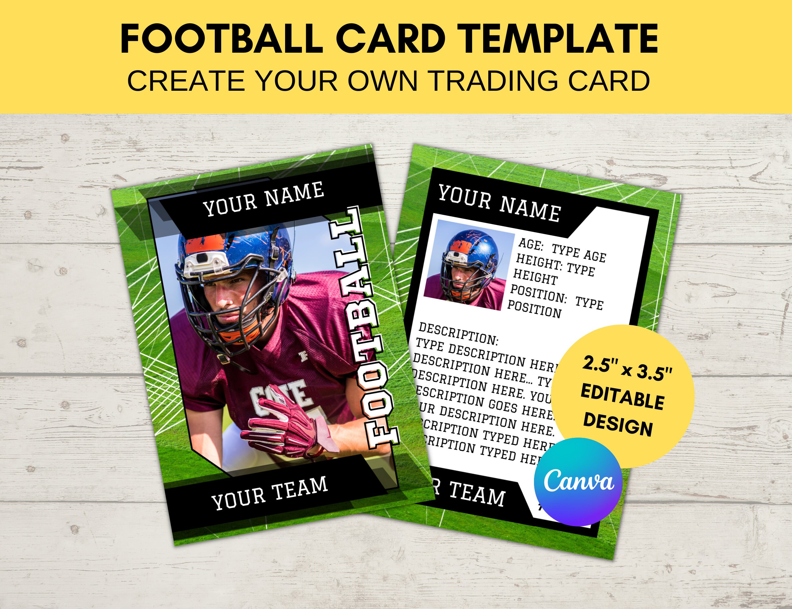 Editable Sports Card Template Custom Football Trading Card Printable Editable Sports Card Template Custom Football Trading Card Printable