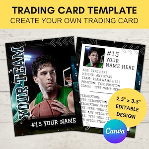 Modèle de carte de sport modifiable | Carte à collectionner de basket-ball personnalisée imprimable | Créez votre propre carte à collectionner | Modèle numérique Canva modifiable T5