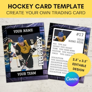 Editable Sports Card Template | Custom Hockey Trading Card Printable | Create Your Own Trading Card | Editable Canva Digital Template, H9