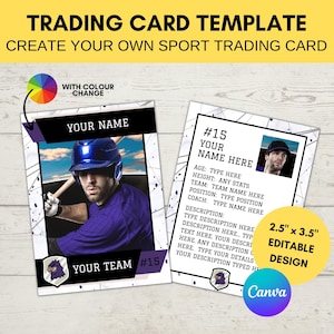 Modello di scheda sportiva modificabile | Carta da gioco da baseball personalizzata stampabile | Crea la tua carta collezionabile | Modello digitale modificabile Canva, N2