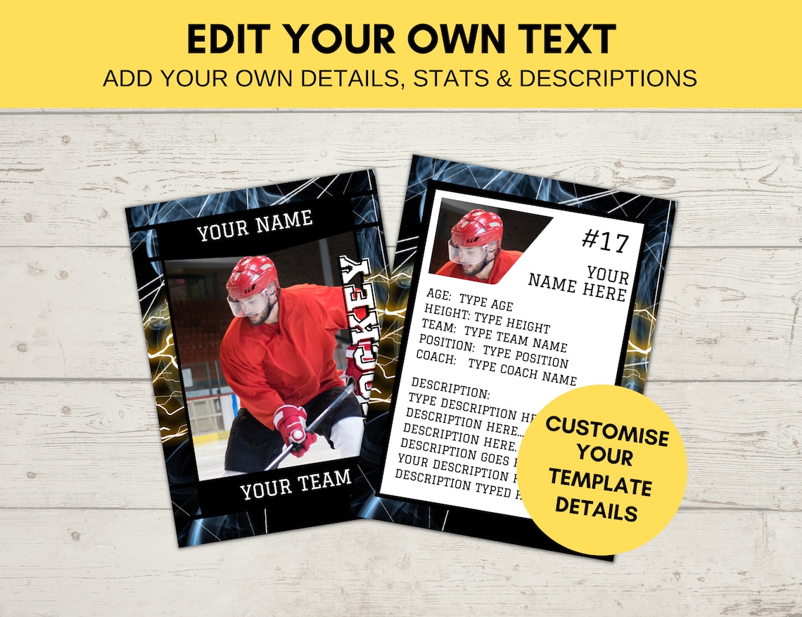 Editable Sports Card Template Custom Hockey Trading Card Printable