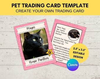 Editable Pet Trading Card Template | Custom Trading Card Printable | Create Your Own Trading Card | Editable Canva Digital Template