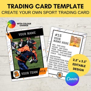 Editable Sports Card Template | Custom Trading Card Printable | Create Your Own Trading Card | Editable Canva Digital Template, N6