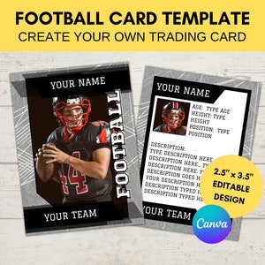 Editable Sports Card Template | Custom Football Trading Card Printable | Create Your Own Trading Card | Editable Canva Digital Template, F14