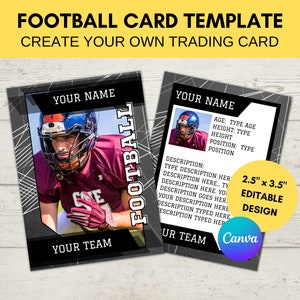 Editable Sports Card Template | Custom Football Trading Card Printable | Create Your Own Trading Card | Editable Canva Digital Template, F13
