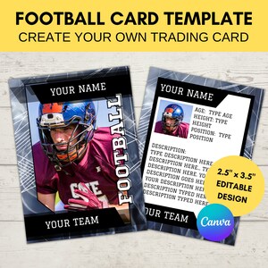 Editable Sports Card Template | Custom Football Trading Card Printable | Create Your Own Trading Card | Editable Canva Digital Template, F10