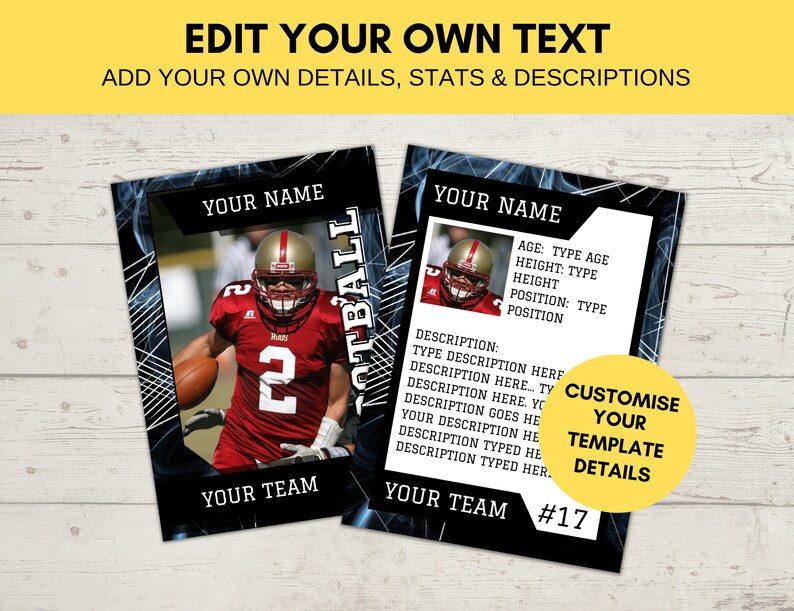 Editable Sports Card Template | Custom Football Trading Card Printable ...