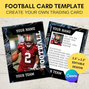 Editable Sports Card Template | Custom Football Trading Card Printable | Create Your Own Trading Card | Editable Canva Digital Template, F5