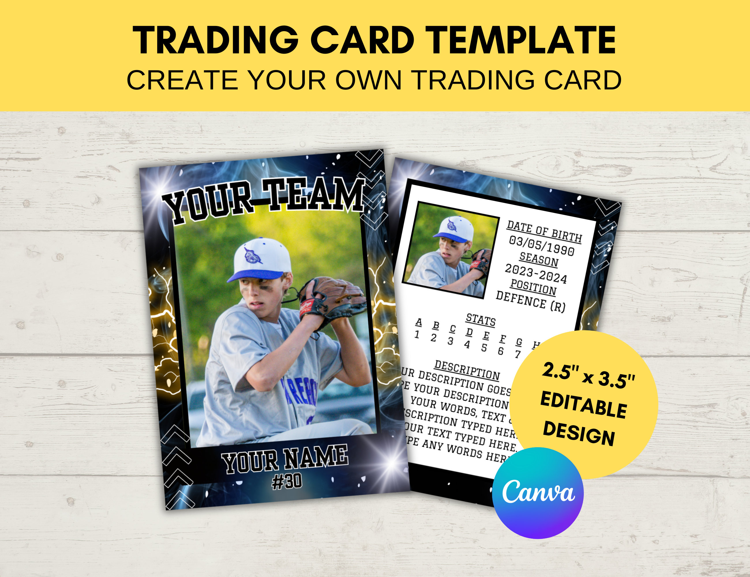Editable Sports Card Template | Custom Baseball Trading Card Printable ...