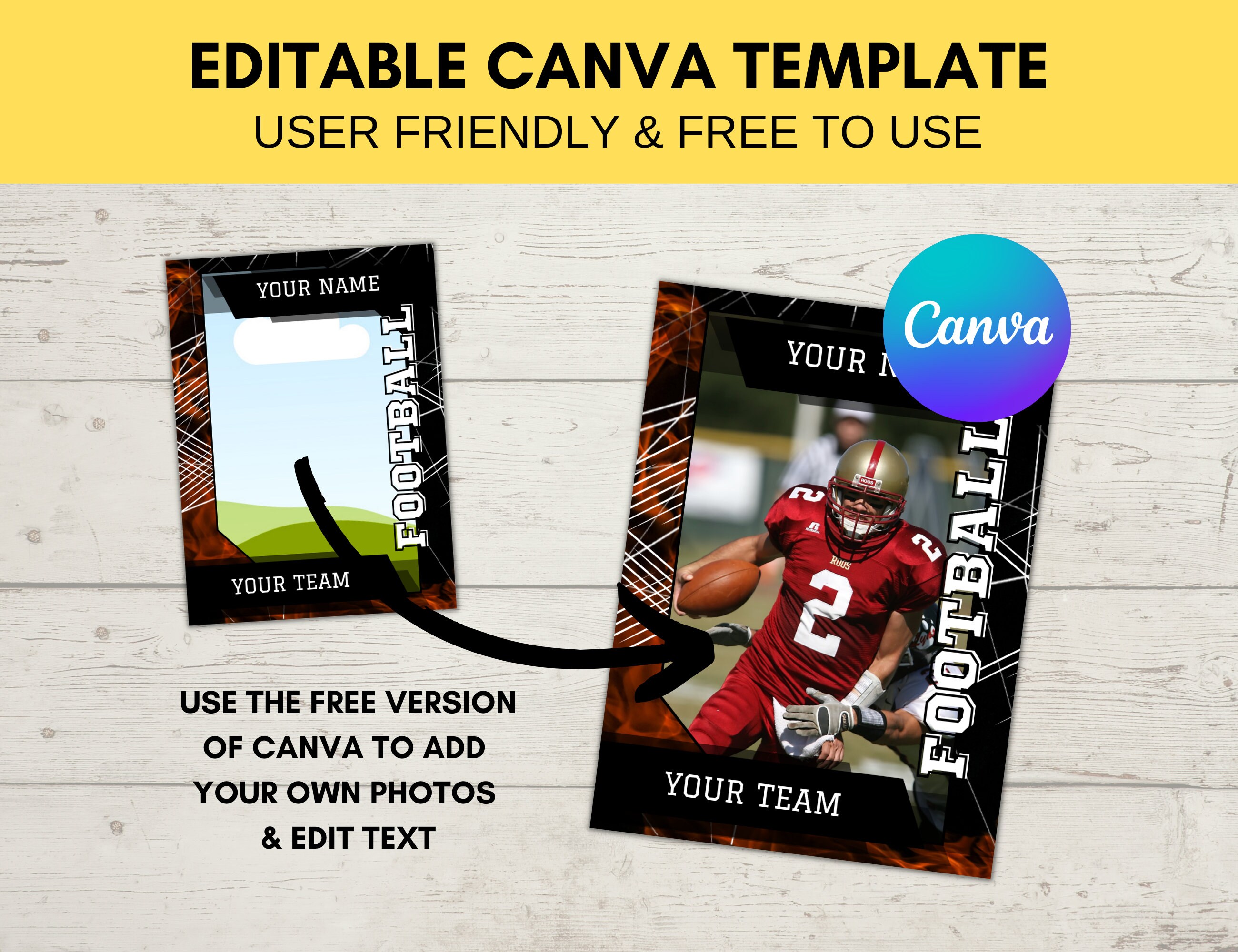 Editable Sports Card Template Custom Football Trading Card Printable