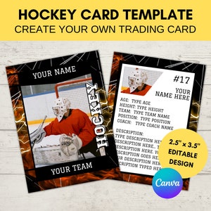Bewerkbare sportkaart sjabloon | Gepersonaliseerde hockey-ruilkaart om af te drukken | Maak je eigen ruilkaart | Bewerkbare Canva digitale sjabloon, H3