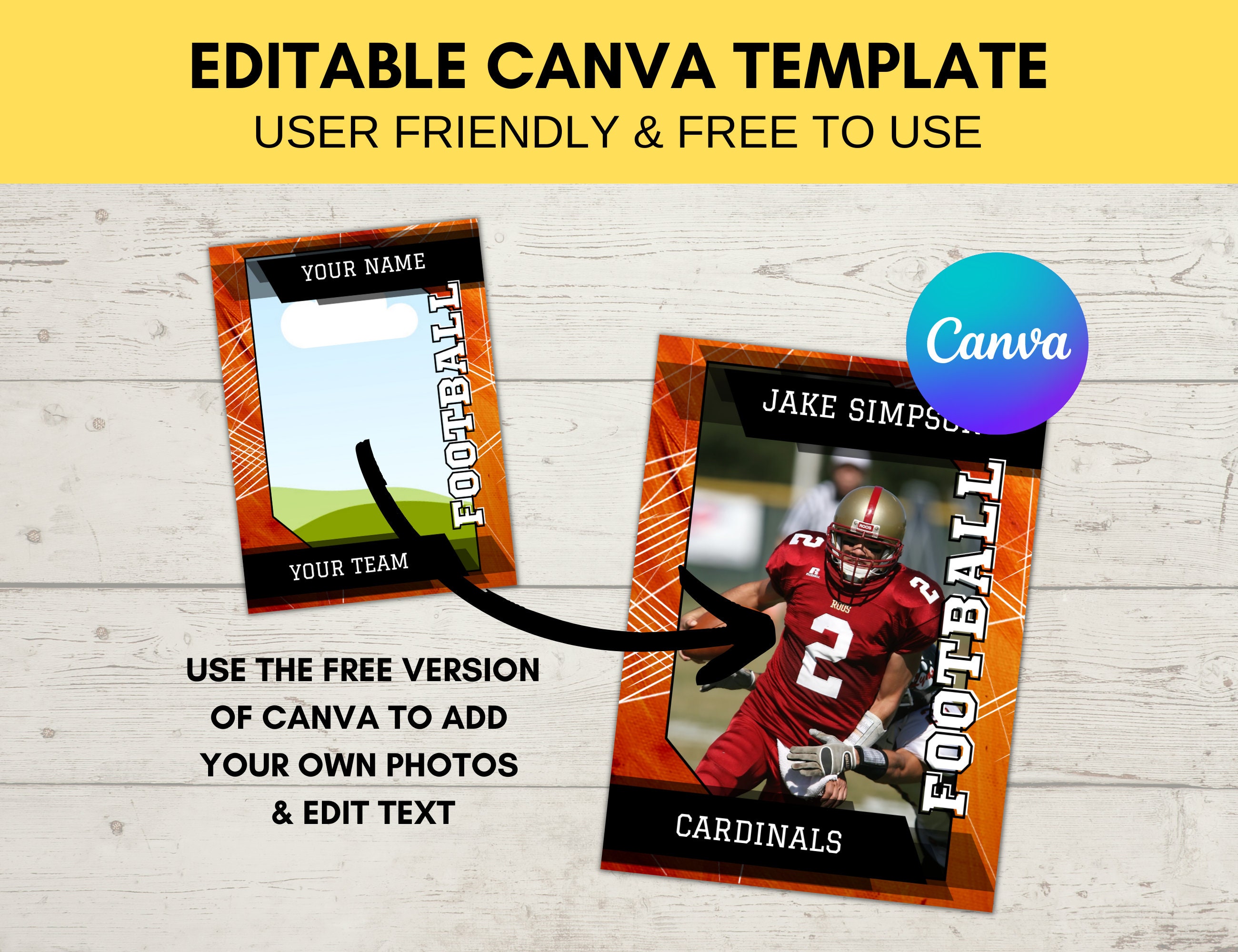 Editable Sports Card Template | Custom Football Trading Card Printable ...