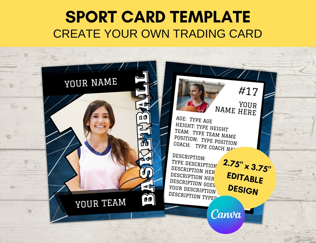 Editable Sports Card Template Custom Basketball Trading Card Printable Create Your Own Trading