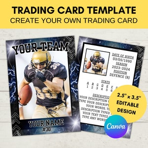 Editable Sports Card Template | Custom Football Trading Card Printable | Create Your Own Trading Card | Editable Canva Digital Template, L6
