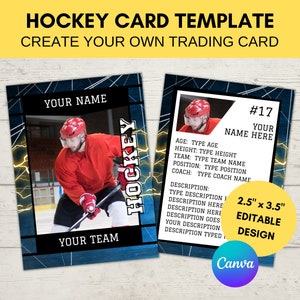 Modèle de carte de sport modifiable | Carte à collectionner de hockey personnalisée imprimable | Créez votre propre carte à collectionner | Modèle numérique Canva modifiable, H8