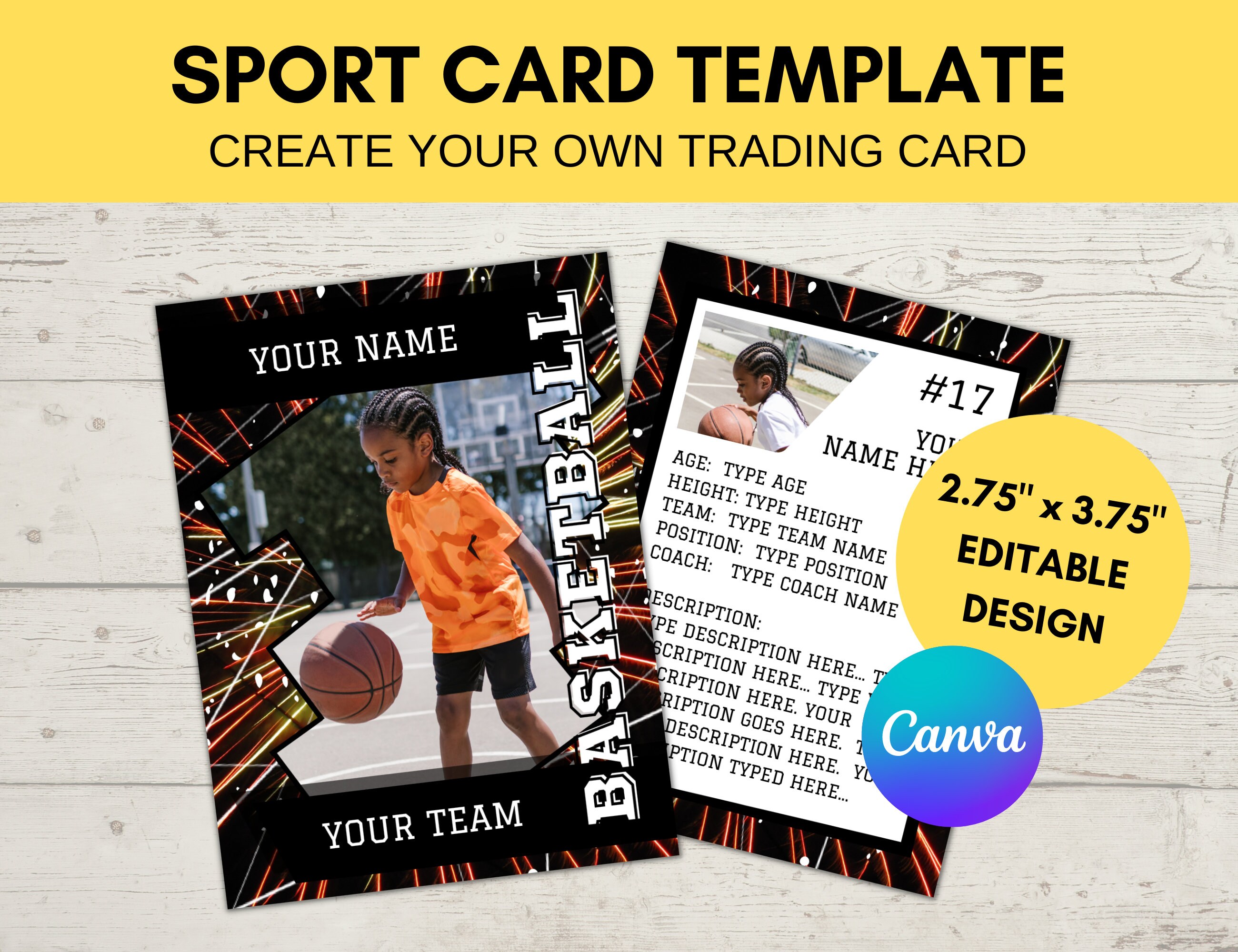 Editable Sports Card Template Custom Basketball Trading Card Etsy