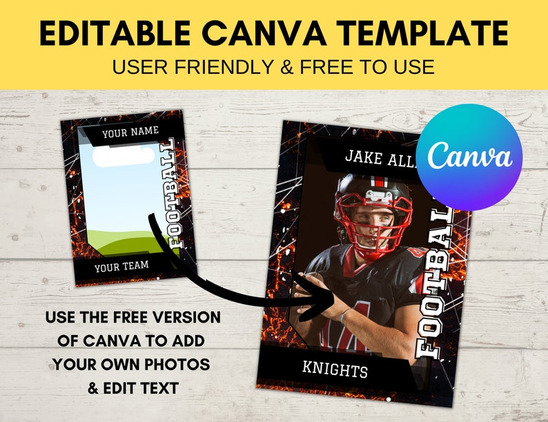 Editable Sports Card Template Custom Football Trading Card Etsy