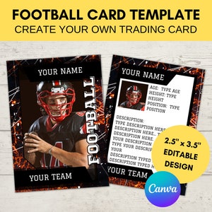 Modelo de cartão esportivo editável | Cartão colecionável de futebol personalizado para impressão | Crie seu próprio cartão colecionável | Modelo Digital Canva Editável, F19