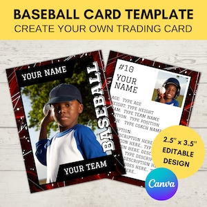 Bewerkbare sportkaart sjabloon | Aangepaste honkbal-ruilkaart om af te drukken | Maak je eigen verzamelkaart | Bewerkbare Canva digitale sjabloon, B30
