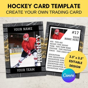 Modèle de carte de sport modifiable | Carte à collectionner de hockey personnalisée imprimable | Créez votre propre carte à collectionner | Modèle numérique Canva modifiable, H13