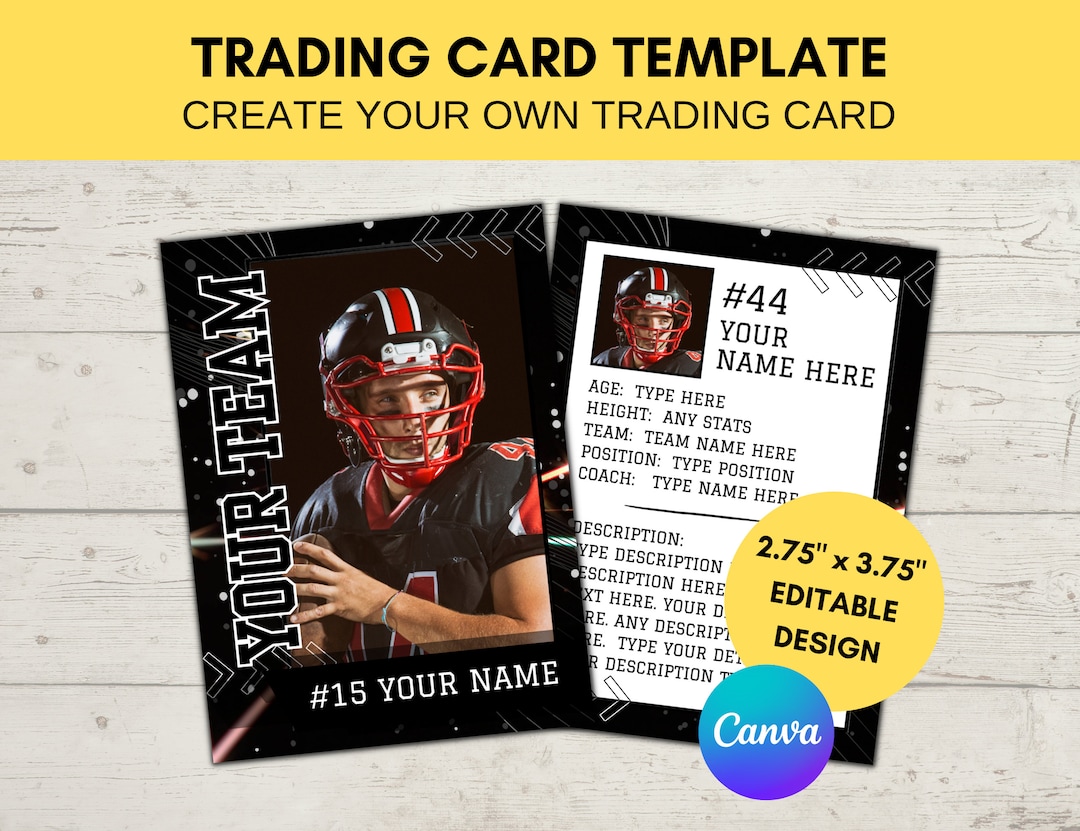 Editable Sports Card Template Custom Football Trading Card Printable Create Your Own Trading